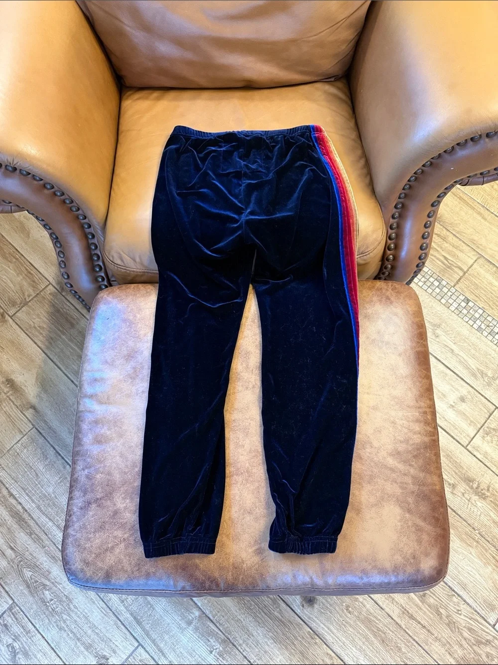 Women’s Aviator Nation Velvet 5 Stripe Jogger Sweatpants Sz Small Navy Blue